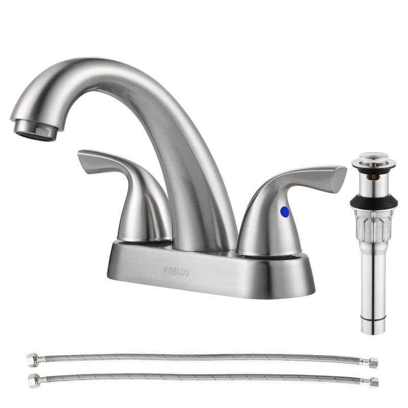 PARLOS 2-Handle Bathroom Sink Faucet with Drain Assembly and Supply Hose Lead-Free cUPC Lavatory Faucet Mixer Double Handle Tap Deck Mounted Brushed Nickel,13598 - Image 1